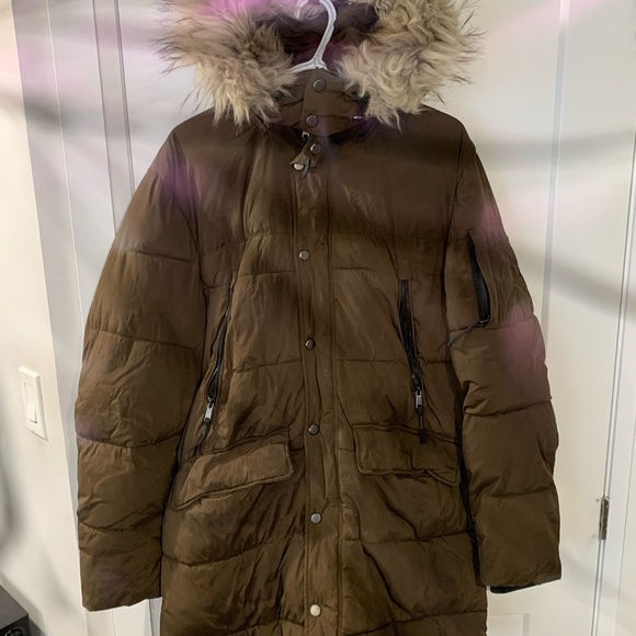 Zara Trafaluc Parka Coat Brown Fur Hood - Picture 2 of 9